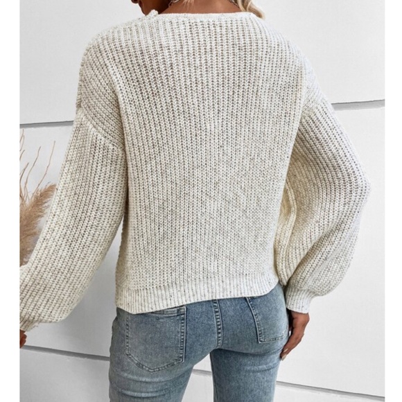 SOLD OUT Beige Cross Wrap Style Knit Long Sleeve Marled Pullover Sweater - Picture 2 of 3